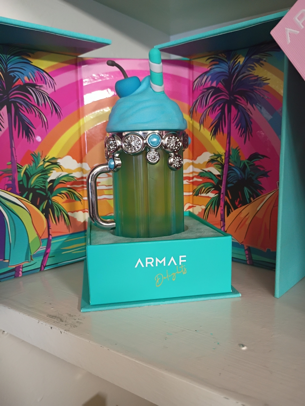 Armaf Blue & Green Perfume Embellished Drink Jar Accent